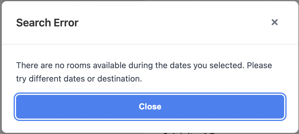 Search Widget – Error Dialog